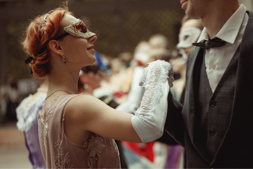 A masquerade mask for a masquerade adult prom event.